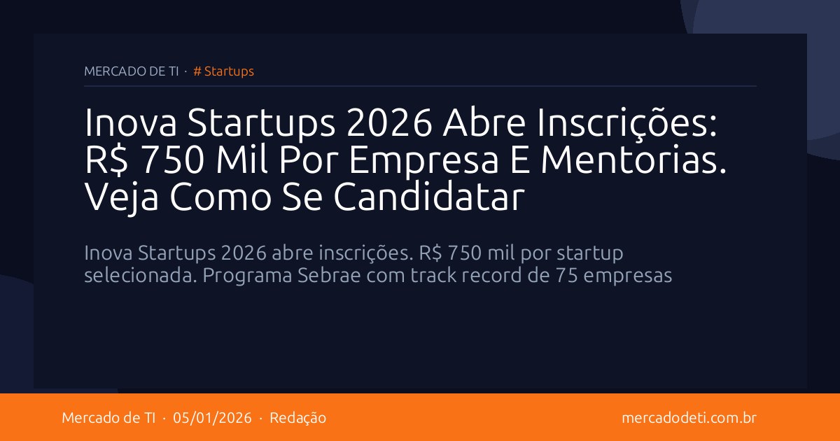 Inova Startups 2026 Abre Inscrições: R$ 750 Mil Por Empresa E Mentorias. Veja Como Se Candidatar