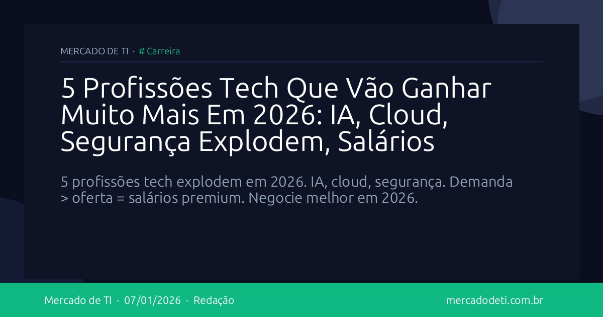 5 Profissões Tech Que Vão Ganhar Muito Mais Em 2026: IA, Cloud, Segurança Explodem, Salários Acompanham