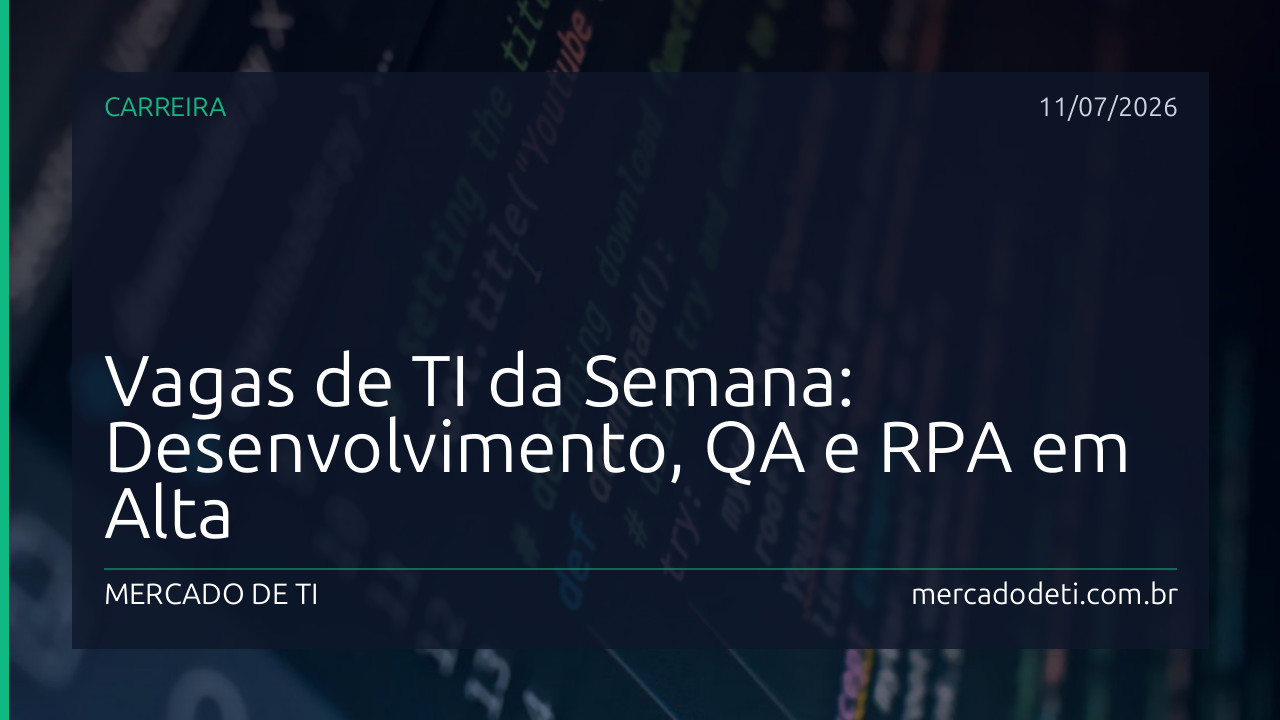 Vagas de TI da Semana: Desenvolvimento, QA e RPA em Alta