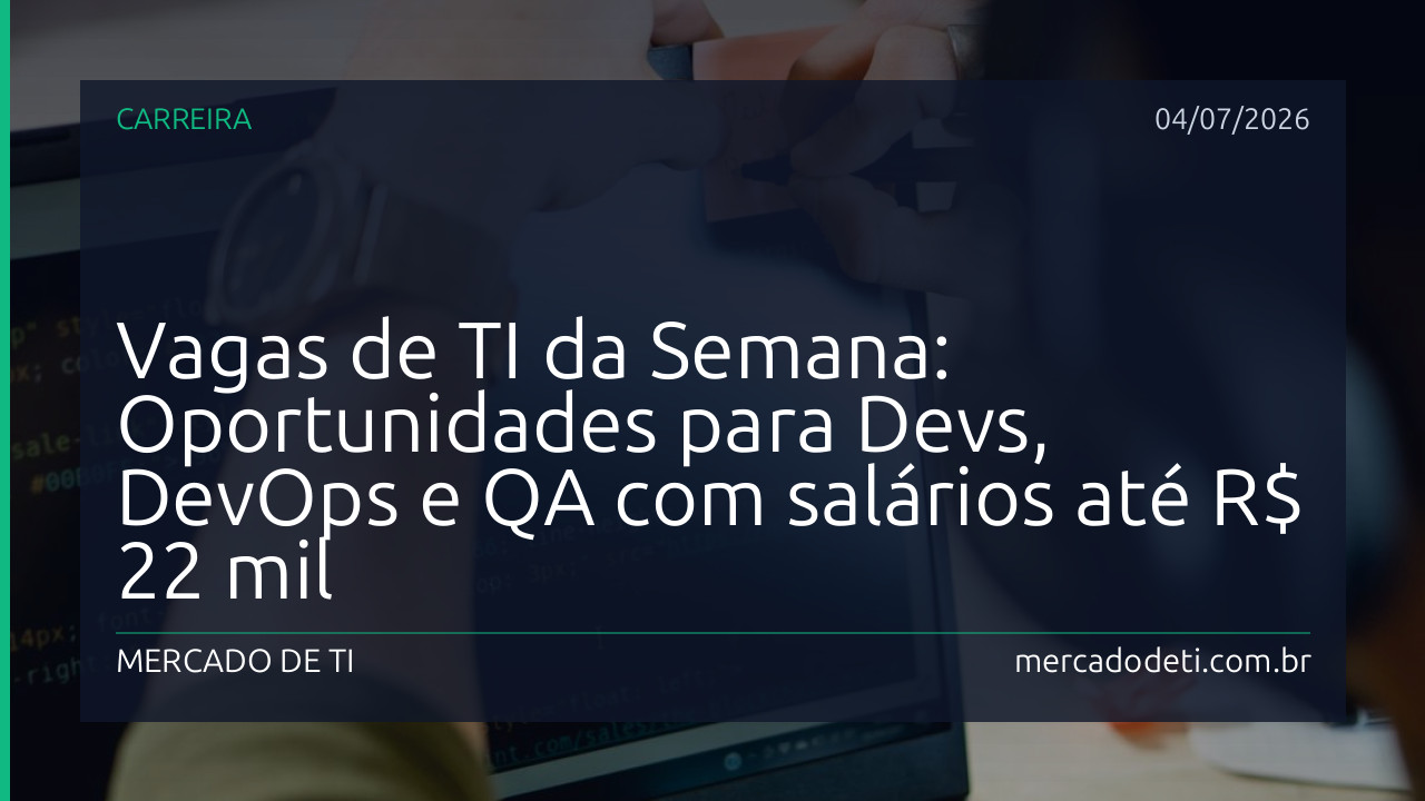 Vagas de TI da Semana: Oportunidades para Devs, DevOps e QA com salários até R$ 22 mil