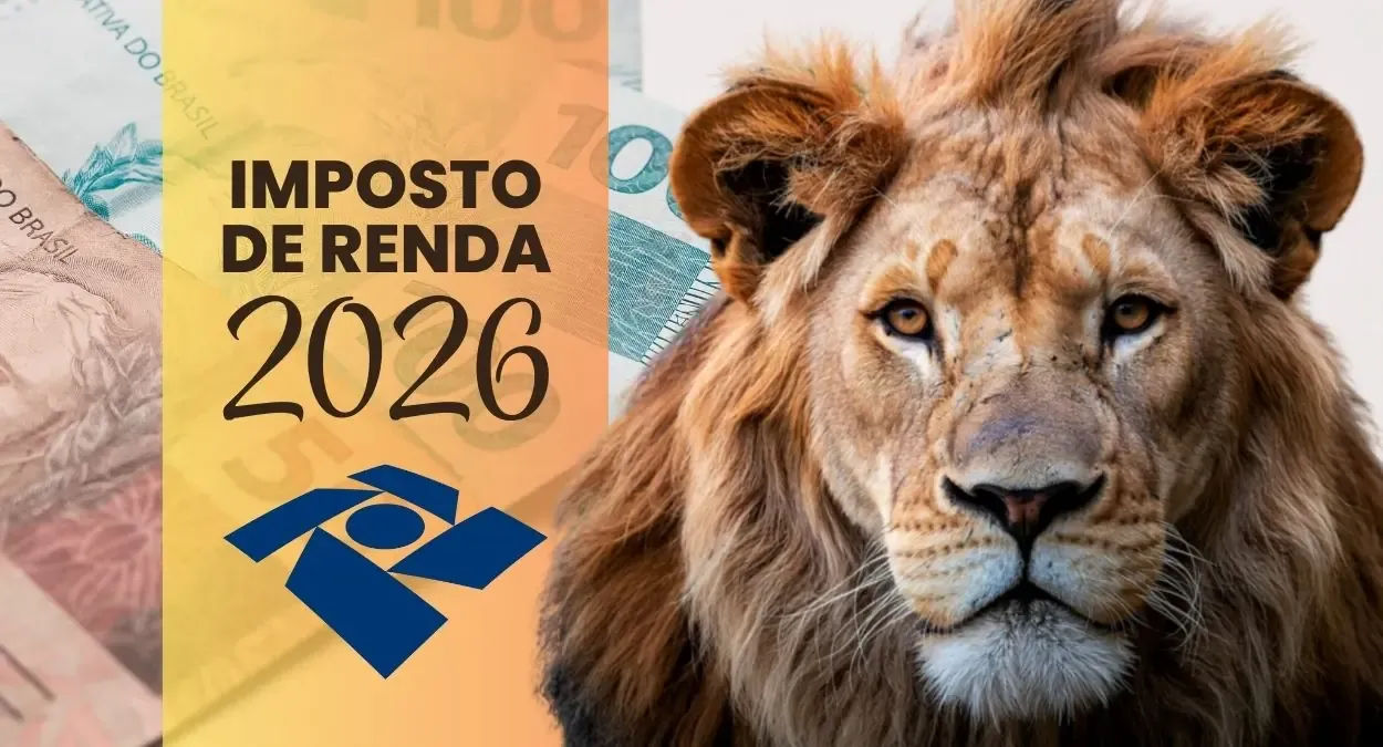 Leão simbolizando imposto de renda 2026.
