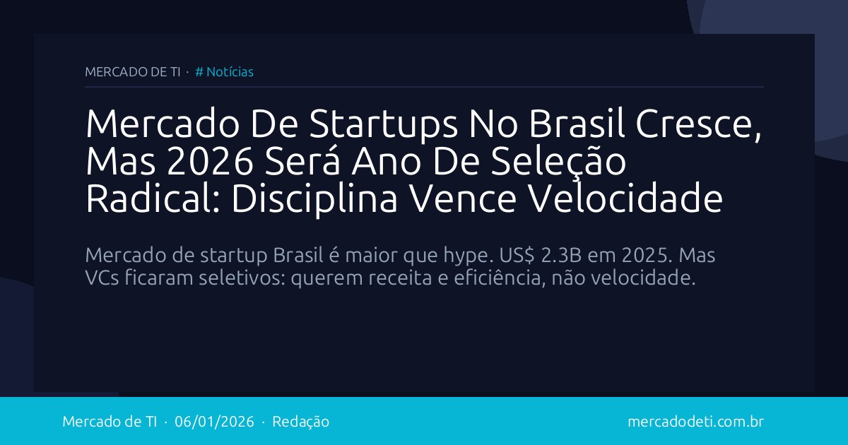 Mercado De Startups No Brasil Cresce, Mas 2026 Será Ano De Seleção Radical: Disciplina Vence Velocidade