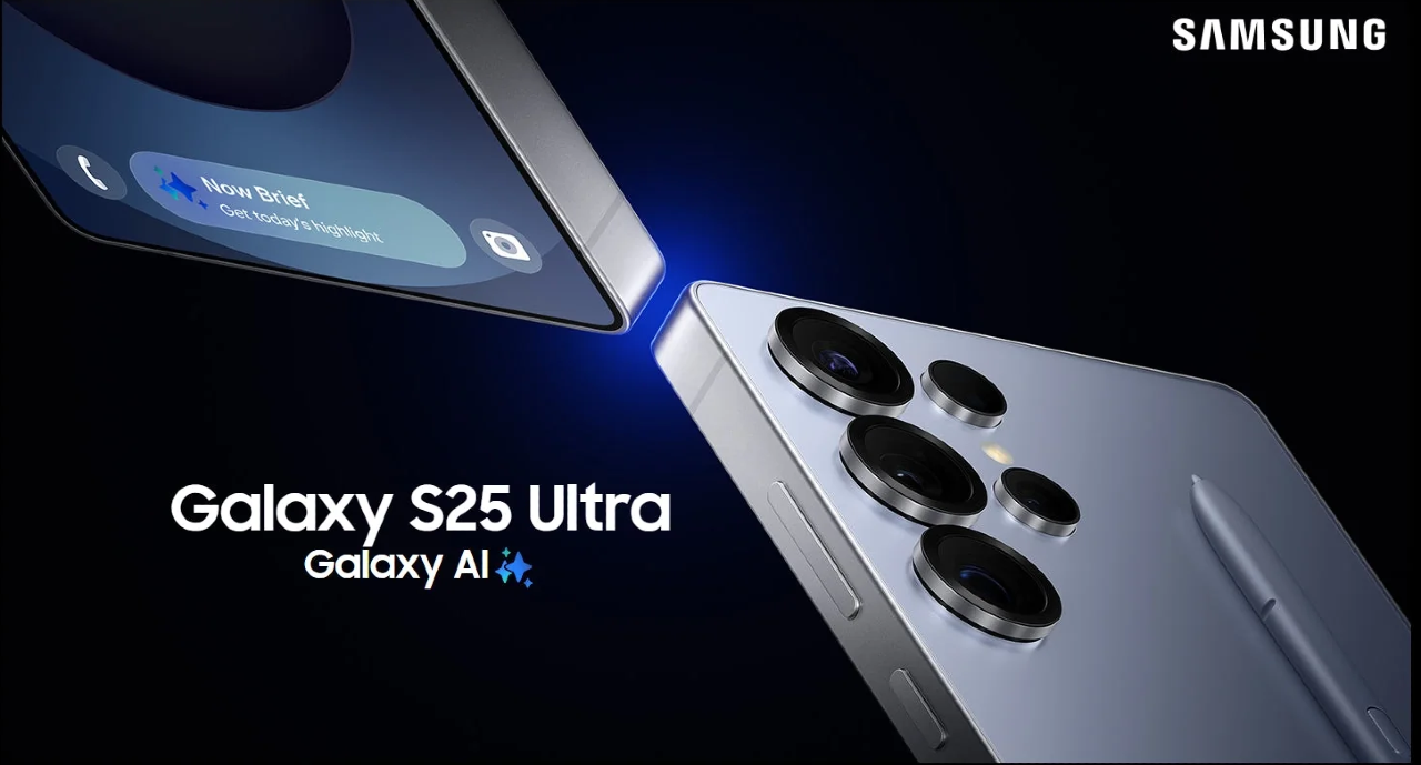 Smartphone Samsung Galaxy S25 Ultra Titanium Black em exibição