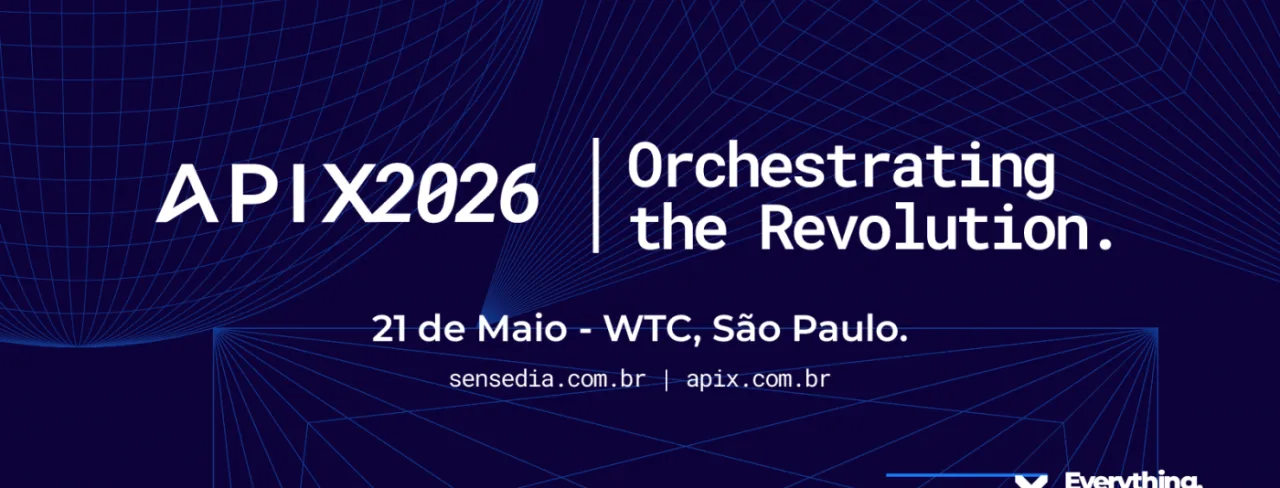 Logotipo do evento APIX 2026 com elementos gráficos representando conexões digitais e inteligência artificial.