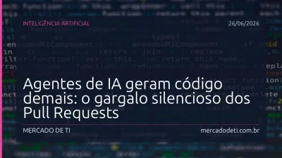 Desenvolvedor revisando código em frente a diversos monitores com fluxo de IA