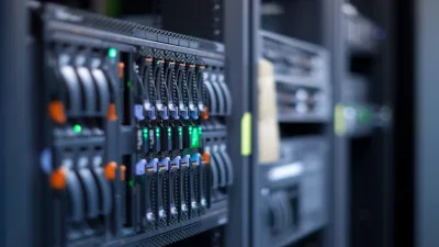 Infraestrutura de rede e equipamentos de telecomunicações em destaque