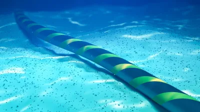 Cabos submarinos de fibra óptica sob o oceano conectando continentes