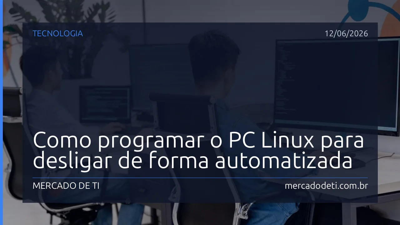 Terminal Linux aberto exibindo a sintaxe do comando shutdown para programar o desligamento automatico do computador.