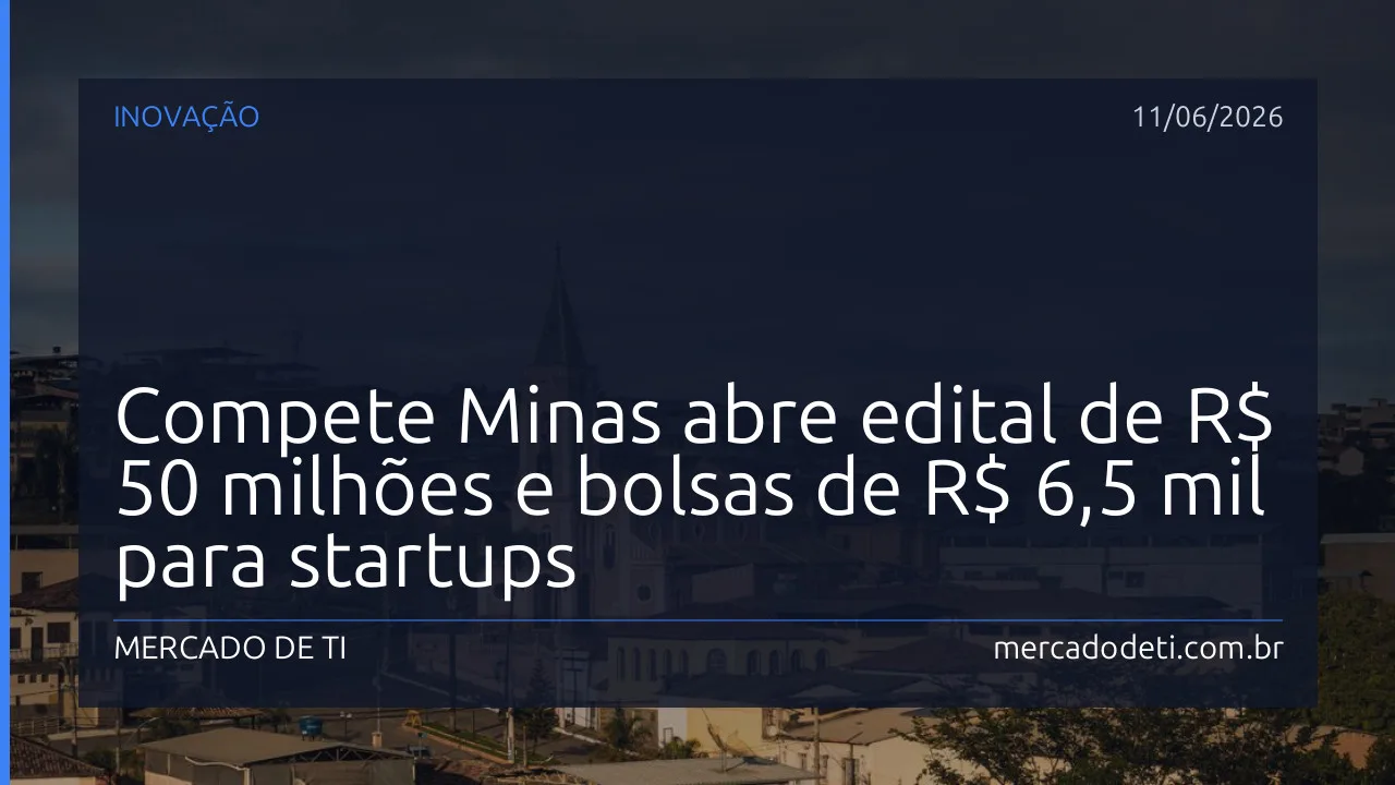 Infográfico com logo do Compete Minas, marcas da Fapemig, Sebrae e indicações do aporte de 50 milhões de reais para tecnologia.