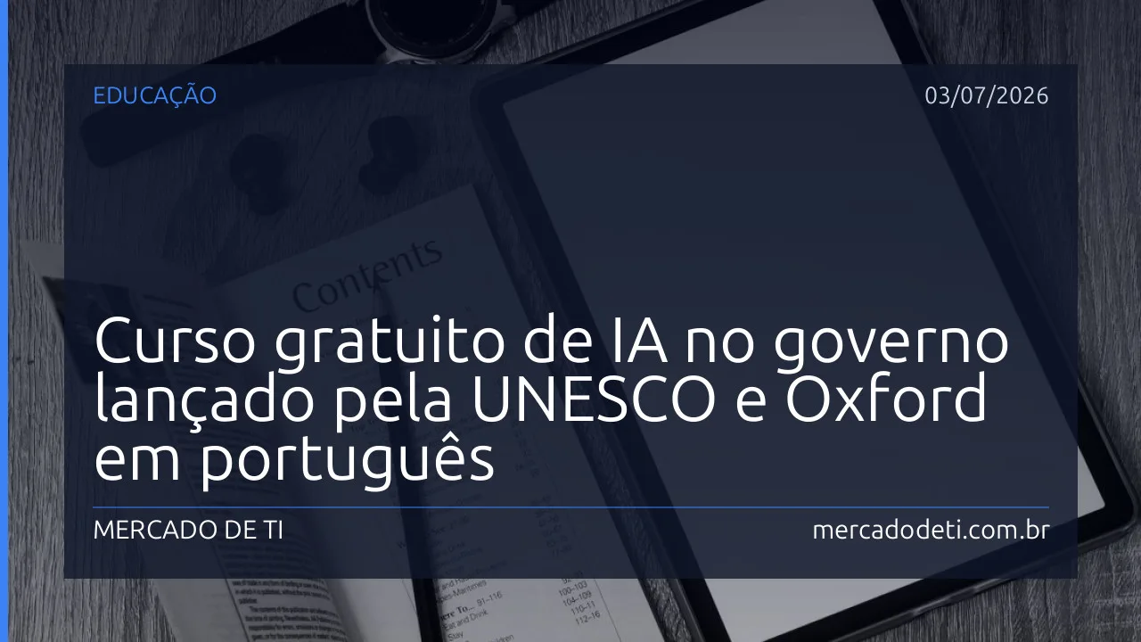 Tela de computador mostrando interface do curso sobre Inteligência Artificial no setor público da UNESCO e Oxford