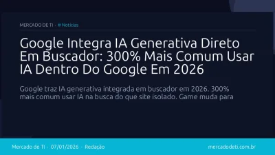 Google Integra IA Generativa Direto Em Buscador: 300% Mais Comum Usar IA Dentro Do Google Em 2026