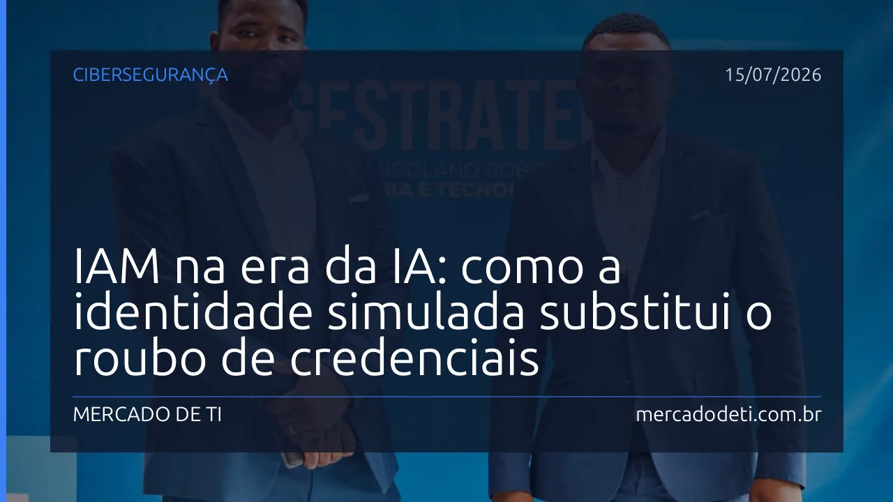Ilustração de um rosto humano se desfazendo em pixels, representando identidade digital sendo simulada por IA