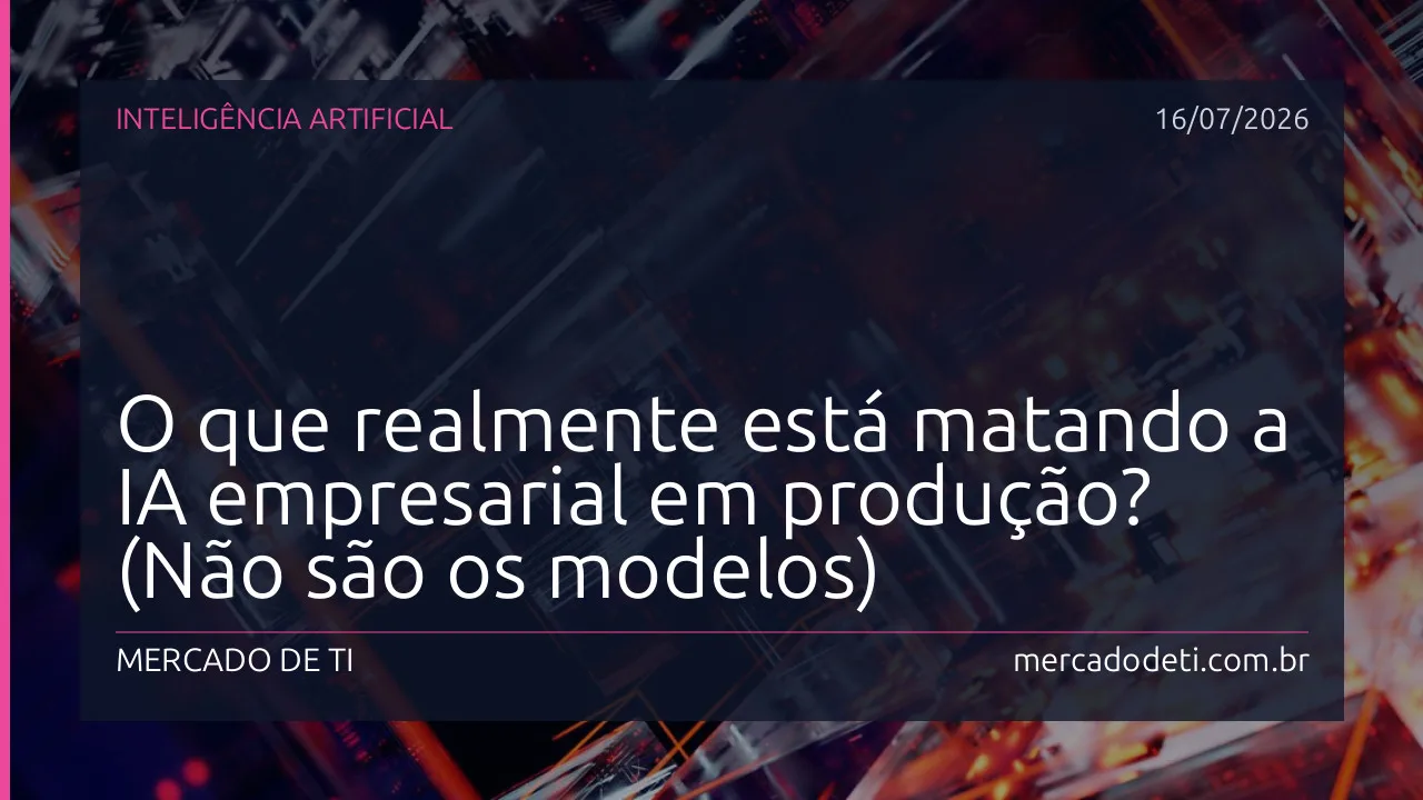 Ilustração de engrenagens quebradas representando a lacuna entre piloto e produção de IA empresarial