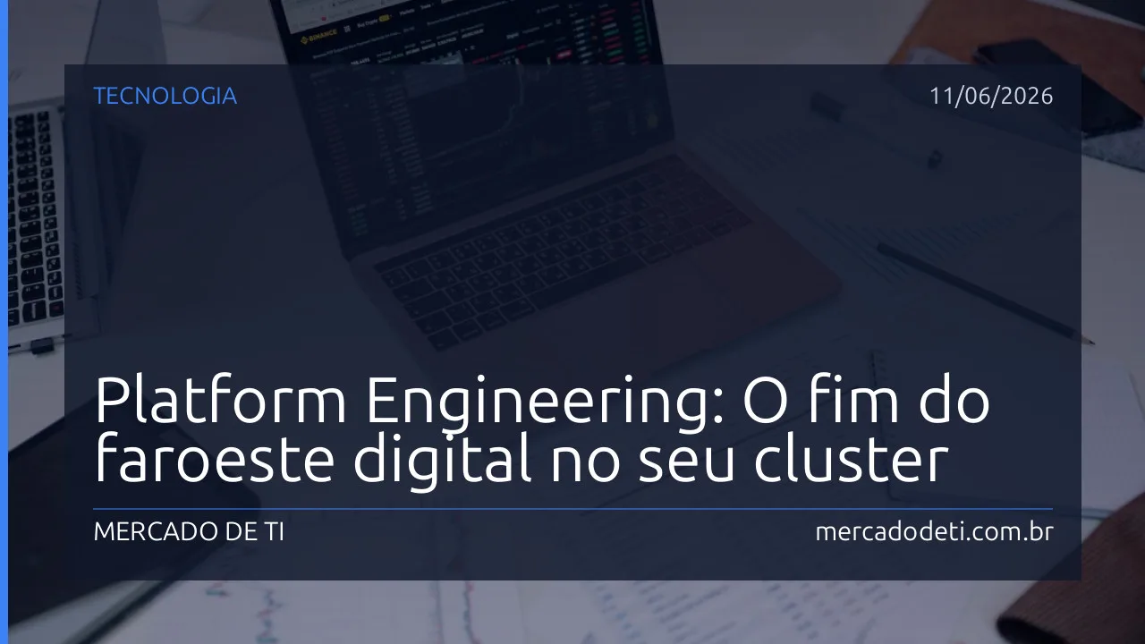 Diagrama abstrato representando o conceito de Platform Engineering e a simplificação da infraestrutura Kubernetes