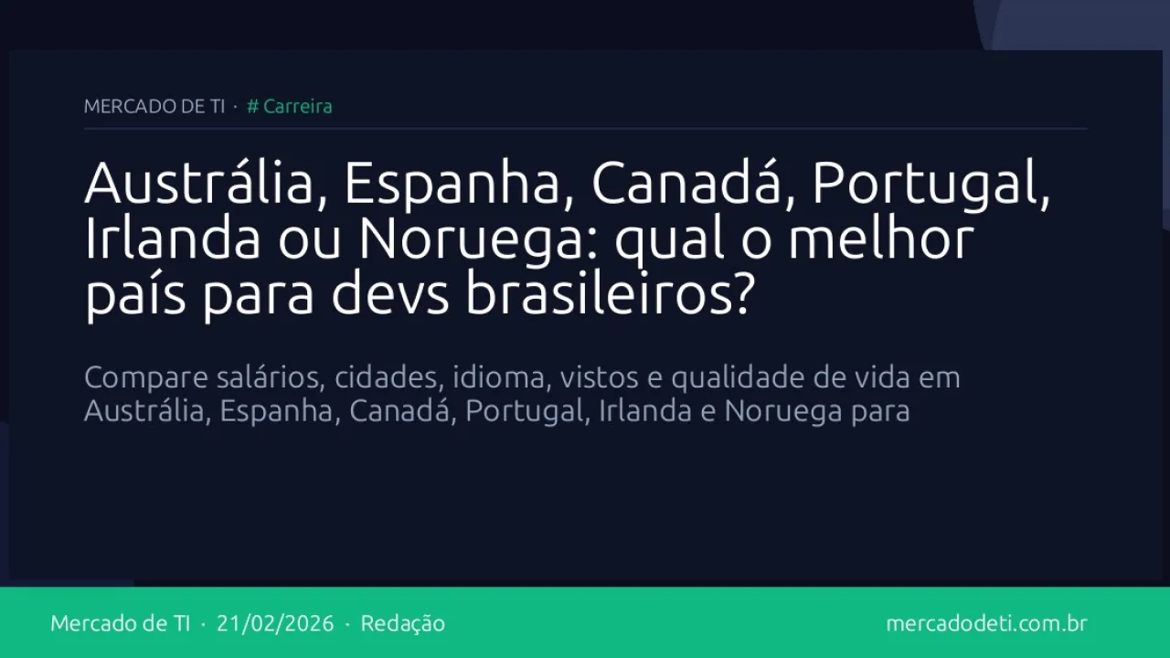 Austrália, Espanha, Canadá, Portugal, Irlanda ou Noruega: qual o melhor país para devs brasileiros?