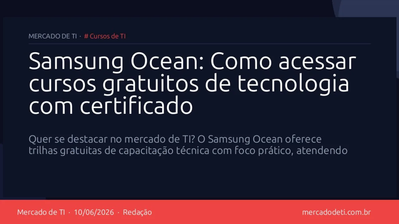 Profissional de TI utilizando notebook para acessar plataforma de cursos do Samsung Ocean
