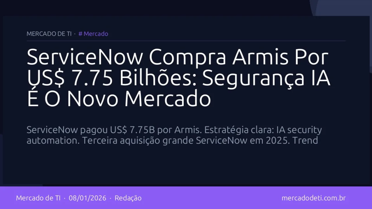 ServiceNow Compra Armis Por US$ 7.75 Bilhões: Segurança IA É O Novo Mercado