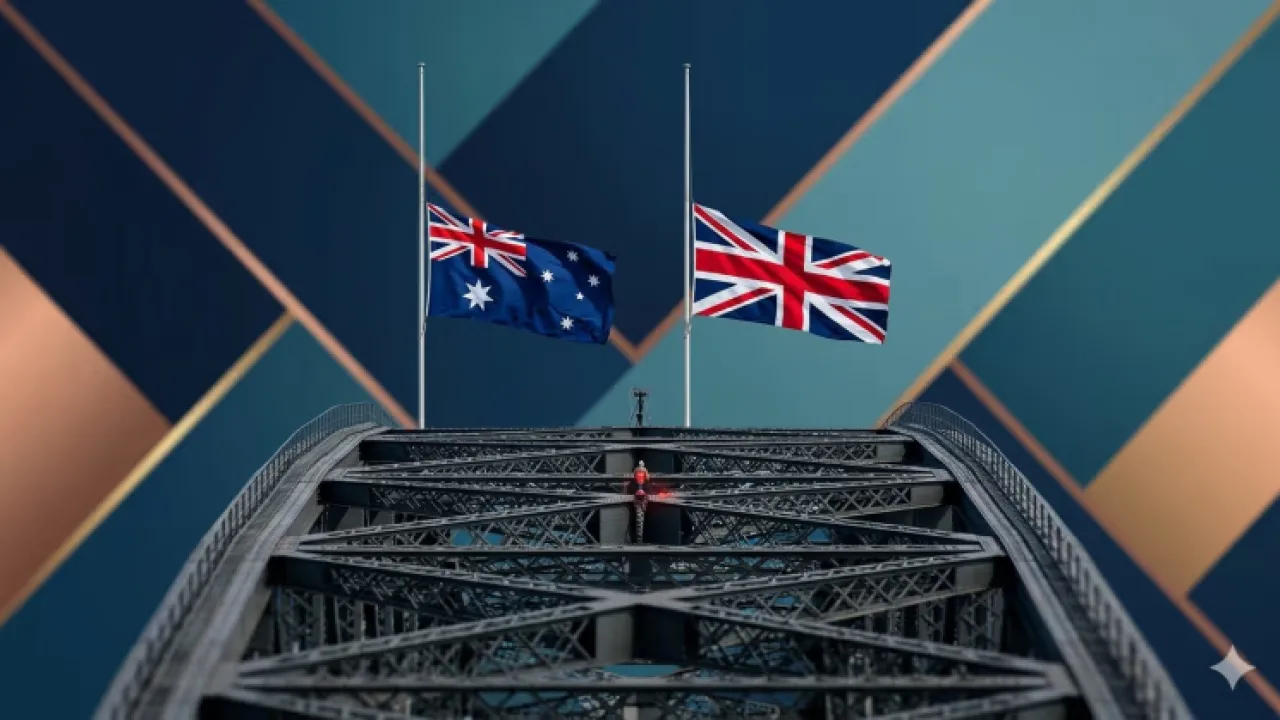 Conexão digital simbolizando a parceria entre Reino Unido e Austrália em segurança de IA