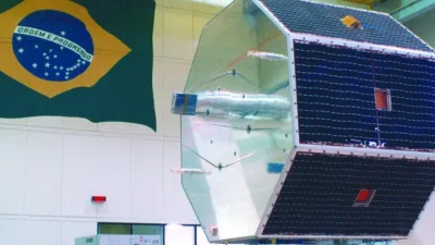 Representação do satélite brasileiro SCD-1 em órbita terrestre.