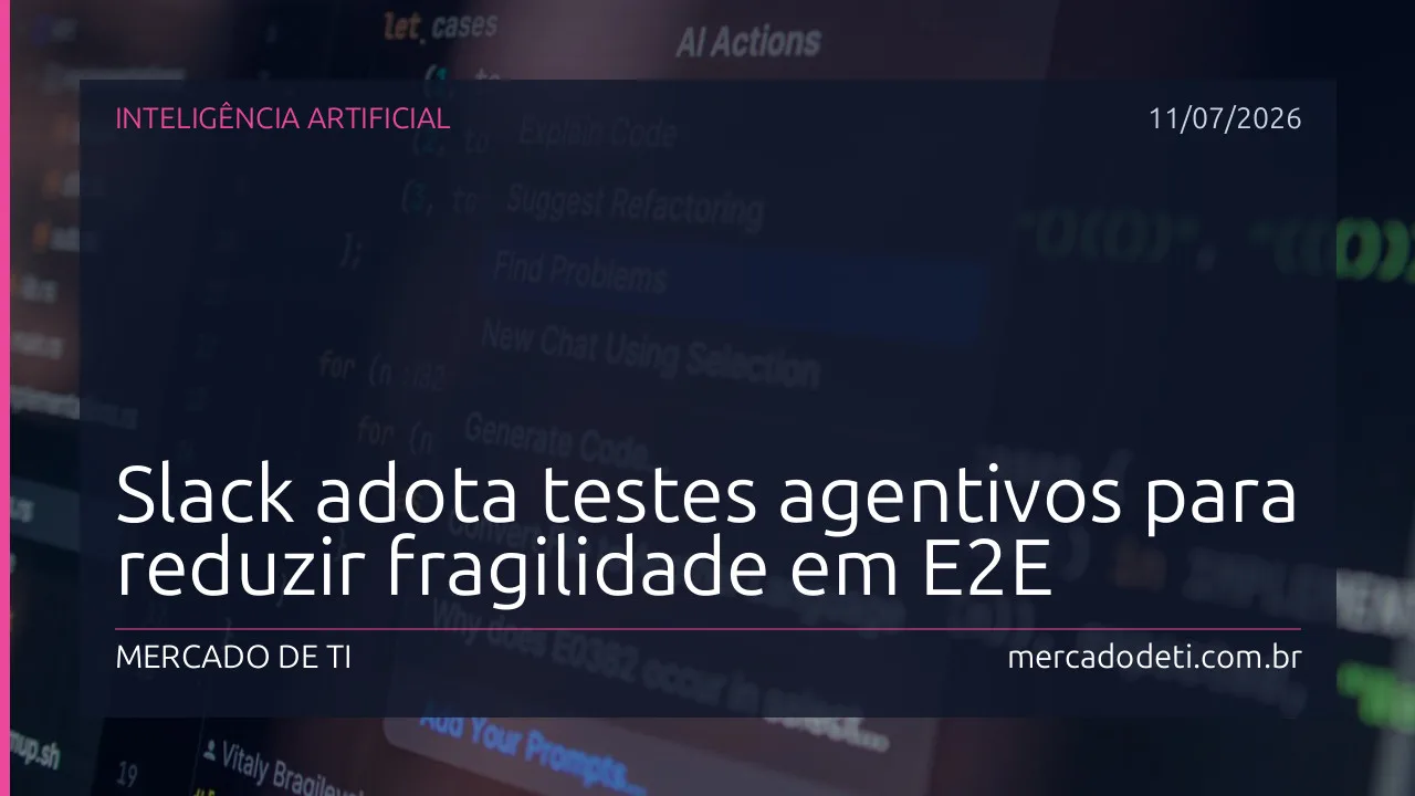Ilustração de agente de IA adaptando dinamicamente etapas de teste em uma interface de usuário moderna