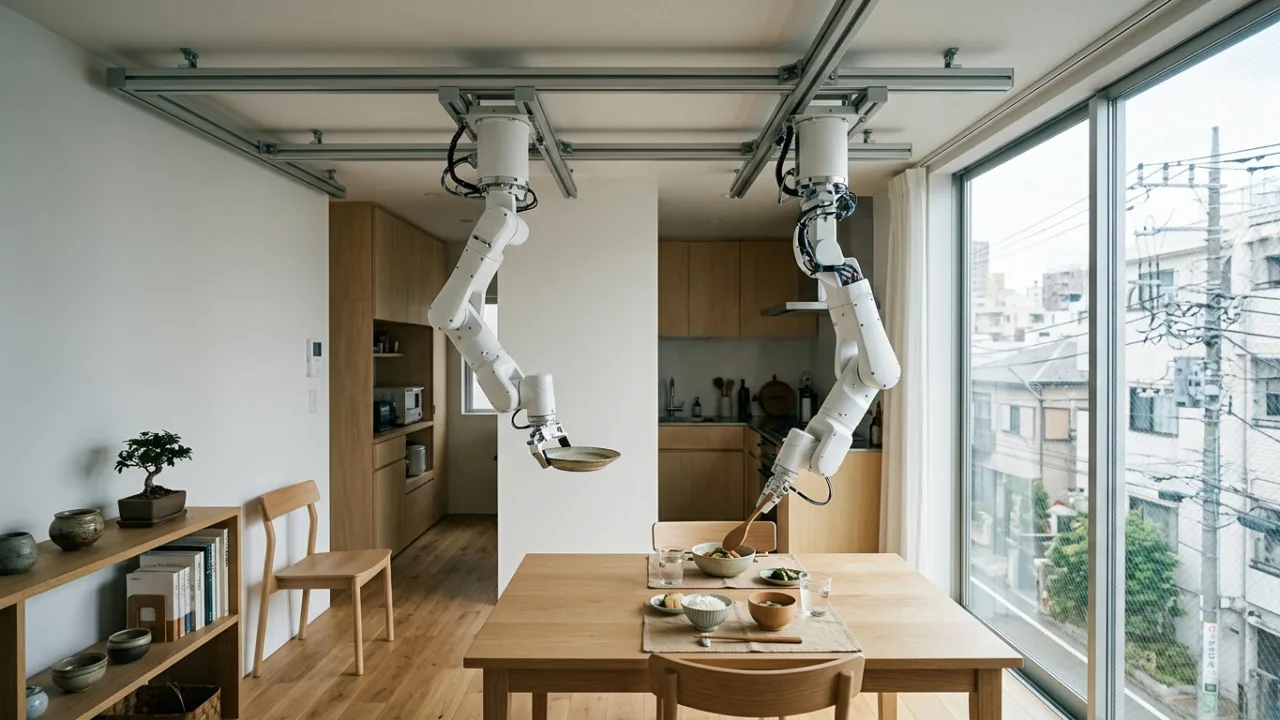 Startup japonesa mw troca robôs humanoides por braços robóticos no teto e mira 10 mil casas até 2035
