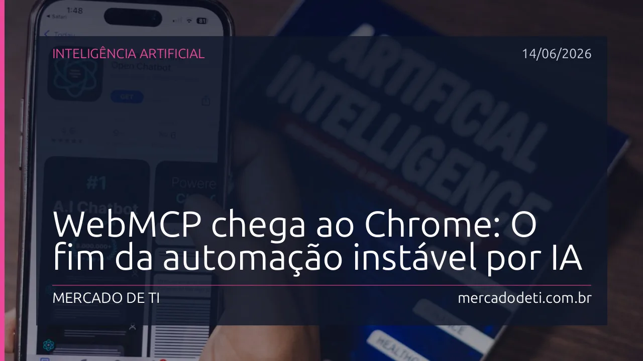 Agente de IA interagindo com código de interface WebMCP no navegador Chrome