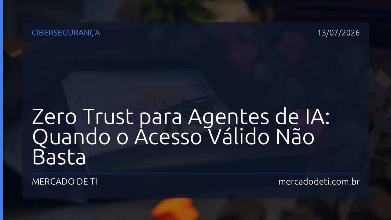 Ilustração conceitual de agentes de IA como insiders operacionais dentro de uma rede corporativa, com ícones de segurança e rastreabilidade